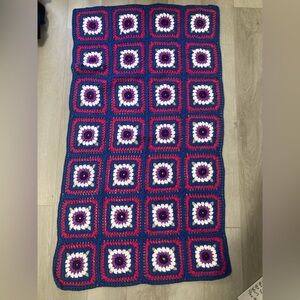 Handmade Crochet Throw Blanket in Navy, Purple, White & Pink